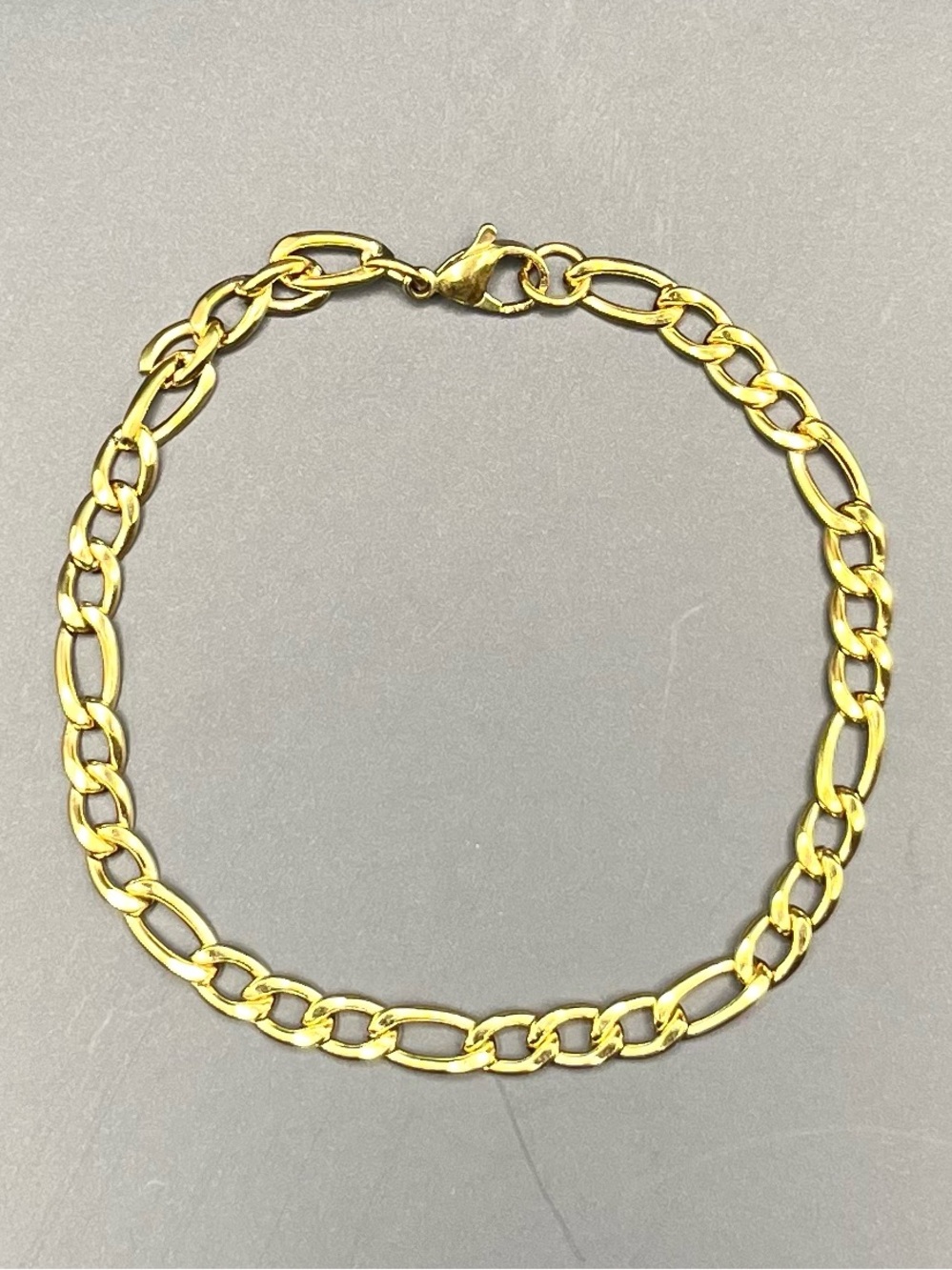 18K Gold Plated 5mm Figaro Bracelet 8” Stainless Steel